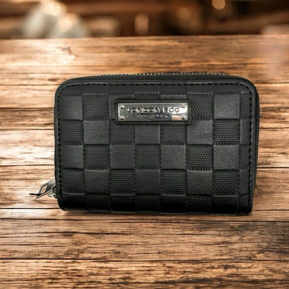 London Fog Handbags - London Fog Dahlia Double Zip Wallet Black Check Zip Around NWT